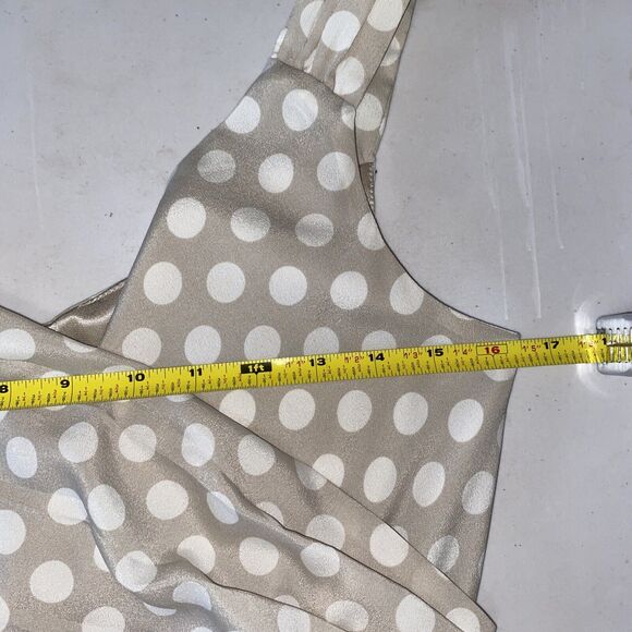 EUC Express Size 8 Champagne Polka Dot Satin Lined Fit & Flare Dress W/Pockets - Picture 16 of 16